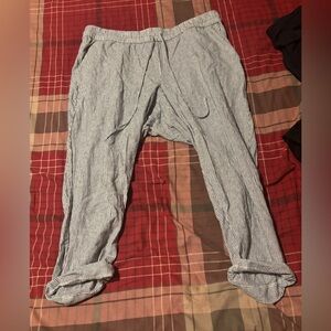 j.crew linen striped trousers cuffed grey and white womens size 20
